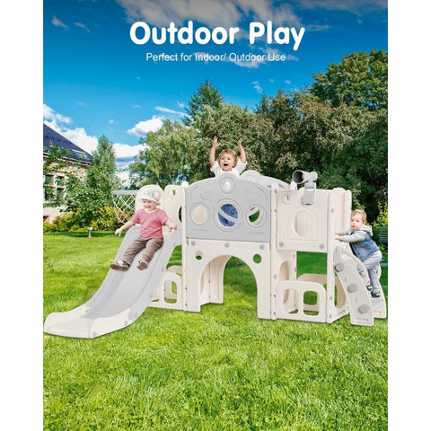 Toddler Slide Set,  8in1 Kids Slide with Climber, Indoor Outdoor Slide Toddlers, Toddler Playset with Basketball Hoop and Tunnel