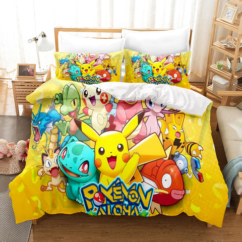 Pokémon Bedding Set  3D Children'S Bedding Set 3-Piece 1 Quilt Duvet Cover King Size Twin Covers Children Printed 100% Polyester