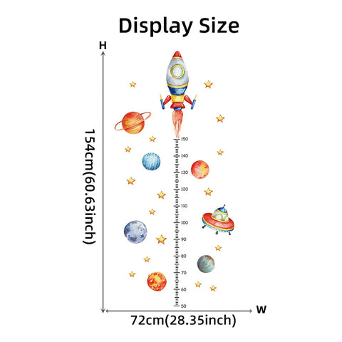 Cartoon Planet Rocket Height Measurement Wall Stickers for Kids Room Baby Boy Room Height Roller Grow Up Chart Wall Decals Mural