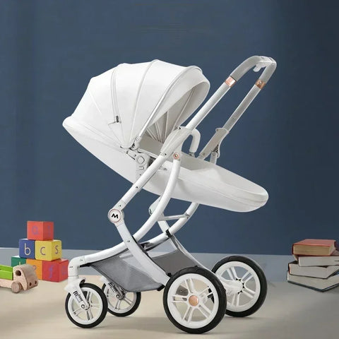 Baby Stroller 3in1,Luxury Baby Carriage with Car Seat,Eggshell Newborn Stroller Leather High Landscape PU leather