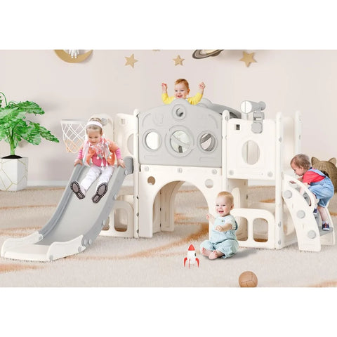 Toddler Slide Set,  8in1 Kids Slide with Climber, Indoor Outdoor Slide Toddlers, Toddler Playset with Basketball Hoop and Tunnel