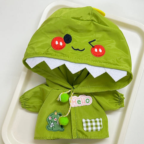 Dinosaur Raincoat Set Clothing for Labubu 10cm Mini Plush Doll Clothes Outfit Accessories Idol V1 V2 Gift