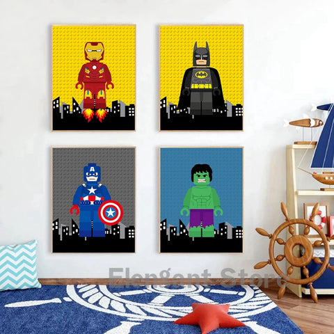 Cartoon Marvel Hero Spiderman Poster and Prints Boy Room Wall Pictures Decor Iron Man Superheroes Art Canvas Painting Kids Gifts