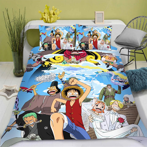 One Piece Anime Duvet Cover Set Comforte Printed Cartoon Twin Size Bedding Sets Christmas Gifts 3-piece Set Home Decor