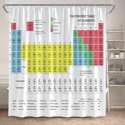 Periodic Table Shower Curtain Modern Fun Chemistry Elements For Students Home Decor Polyester Fabric Bathroom Curtain With Hooks