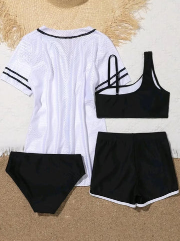 4 Pieces Bikinis With Top Short 2023 Girls Swimsuit Kids Swimwear Female Children's Bathers Bathing Swimming Swim Suit Beachwear