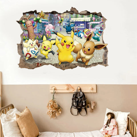 Cartoon Pikachu Wall Stickers For Kid's Rooms Kindergarten Living Room Bedroom DIY Wall Decoration Animated Poster Bedroom Decor