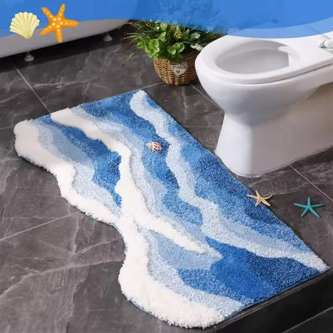 VIKAMA Upgraded Material Wave Creative Non-slip Bathroom Carpet Ocean Bedroom Bedside Rug Living Room Kitchen Mat Home Decor