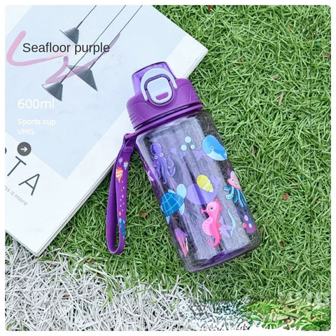 600ML Children's Water Bottle for Summer Student Drinking Bottle Plastic Sports Water Bottle Portable Anti-fall and Leak Proof