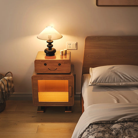 Solid wood bedside storage table bedroom living room creative side cabinet side robot with light children's bedside table