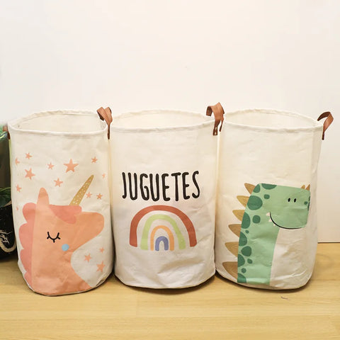 Large Capacity Baby Items Basket Diaper Caddy Organizer Folding Cartoon Printed Dirty Clothes Bucket Toy Storage Basket