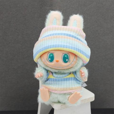 17cm Mini Plush Doll'S Clothes Outfit Accessories For Korea Kpop Labubu Idol Sitting Party V1 V2 Autumn onesie hat set Clothing