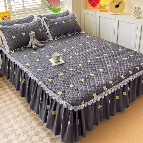 Bonenjoy Bed Skirt Cartoon Style Bed Cover Ruffled Bedsheet falda de cama Quilted Mattress Covers Lace Bedspread (No Pillowcase)
