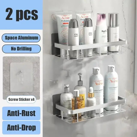 Bathroom Shelf No Drill Wall Mounted Shampoo Bottle Shower Corner Rack Toilet Storage Rack Aluminum Bathroom Kitchen Accessories