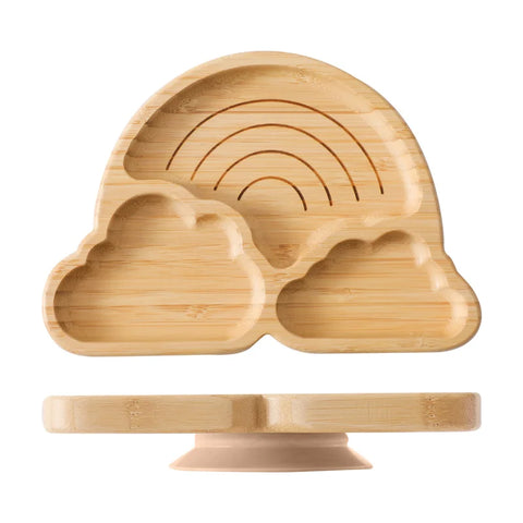 Baby Wooden Tableware Set Could Bamboo Wooden Plate Bowl Silicone Suction Wooden Handle Fork Spoon for Children Feeding Supplies