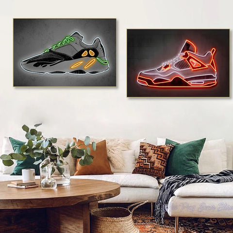 Neon Art Sneaker Shoes Canvas Painting Modern Wall Art Posters and Prints Fashion Sport Shoes Pictures for Boy's Room Home Decor