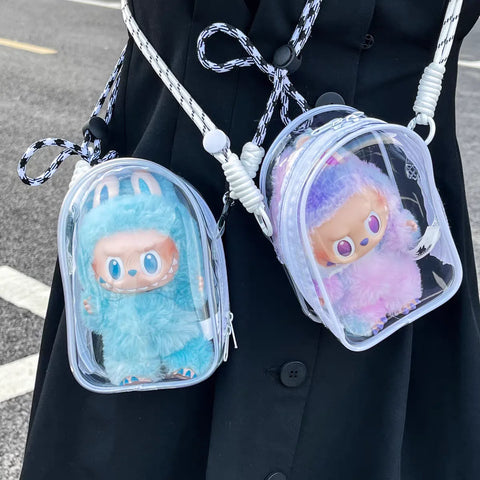 Labubu Protect Case Labubu Sitting Party 15/17cm Cotton Doll Shoulder Pain Bag PVC Storage Bag Labubu Walk Bag Dustproof