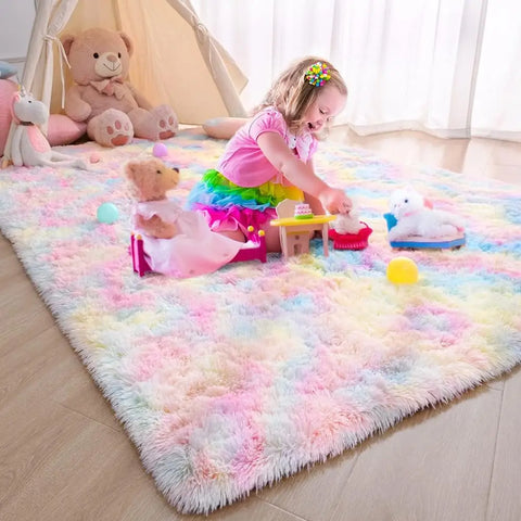 Plush Carpet Living Room Sofa Coffee Table Rug Green Pink Fluffy Soft Blankets Area Rugs Children's Room Non-Slip Mat Home Decor