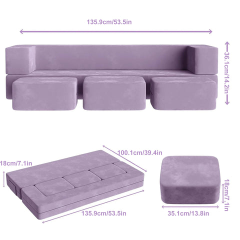 Modular Kids Play Couch 5 in 1 Kids Couch with 3 Ottomans for Playroom Bedroom Extra Large Modular Kids Couch Kids Play Couch