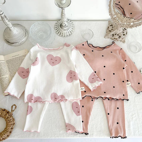 MILANCEL 2025 Spring Baby Pajama Set Dot Print Infant Girls Sleeper Wear Toddler Girls Indoor Clothes Suit