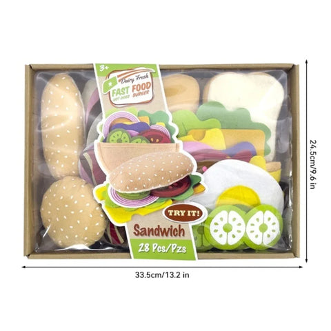 28PCS Felt Food Burger Sandwich Food Set Children Pretend to Play Food Sandwich Toys Children's Kitchen Role Playing Gifts