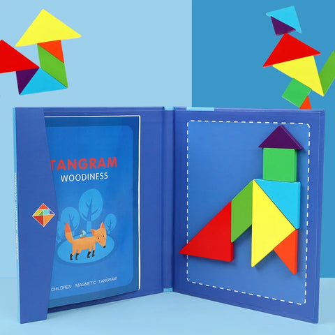 Hot Magnetic 3D Puzzle Geometric Shapes Tangram Jigsaw Board Kids Montessori Games Children Educational Wooden Toys