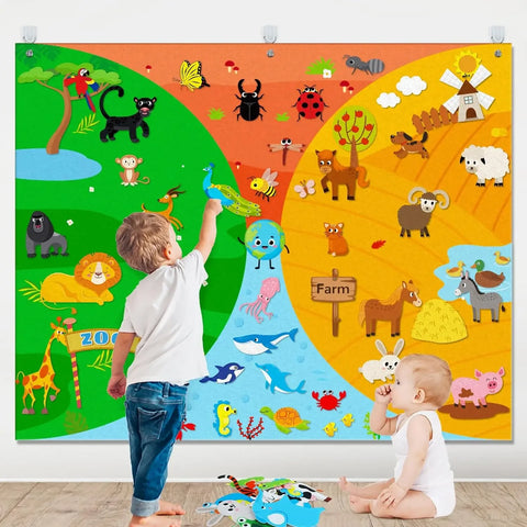 Felt Story Board Set Toy for kids Farm Animals Preschool Education Early Learning Interactive Play Mat Wall Hanging Gift for To