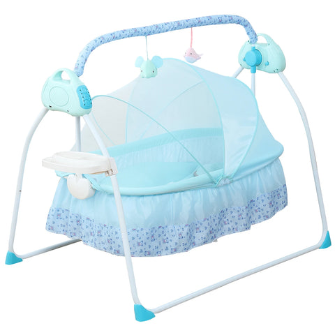 Electric Baby Cradle Swing, Foldable Bluetooth Baby Crib Cradle with Remote Control & Music, Auto-Swing Cradle Crib