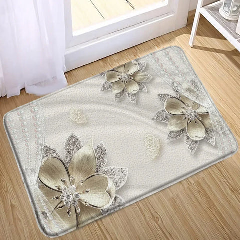 Elegant Bouquet of Fantastic White Flowers 3D Style Shower Curtain Bathroom Curtain with Bath Rug Carpet Set Floral Home Decor