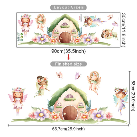 Cartoon Cute Fairy Mushroom House Plant Wall Sticker Flower Elves Wall Decals for Kids Room Baby Girl Nursery Room Bedroom Decor