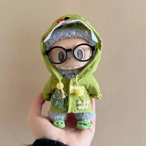 Dinosaur Raincoat Set Clothing for Labubu 10cm Mini Plush Doll Clothes Outfit Accessories Idol V1 V2 Gift