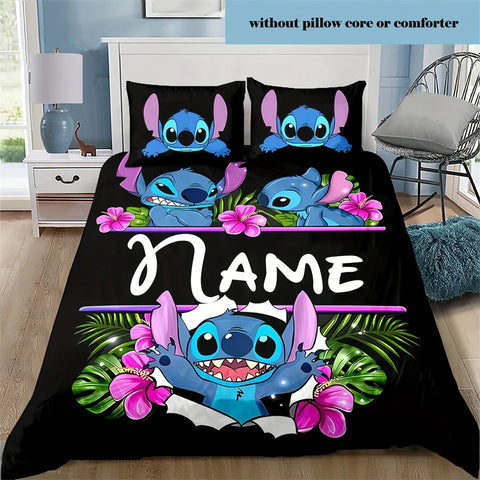 Personalized Anime Stitch Duvet Cover Set - Soft,Polyester with Zipper Closure 2 Pillowcases Included - Customizable with Name