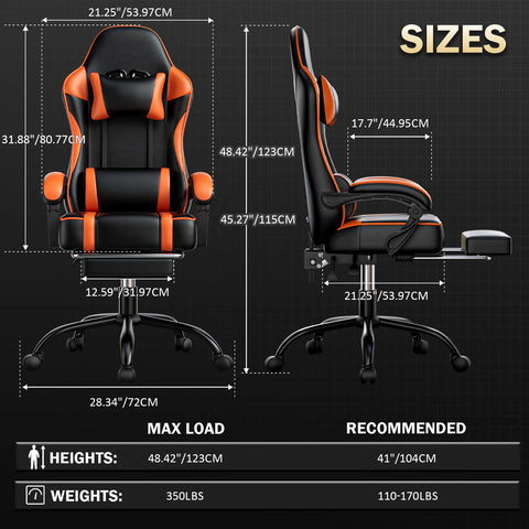 Gaming Chair with Footrest, PU Leather Video Game Chairs for Adults, Reclining Gamer Chair Office Desk Chair