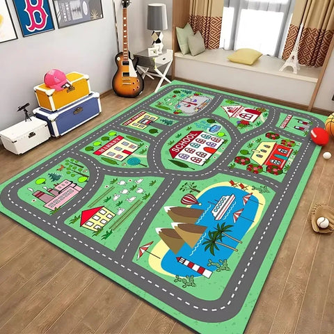Children’s Educational City Life Playmat Rug Road Traffic System Carpet for Bedroom Playroom Fun Learning Floor Mat Safe Kids