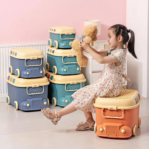 Building Block Storage Box Baby Clothes Sorting Box with Pulleys Cute Cartoon Snacks Container Toy Organizer Boite De Rangement