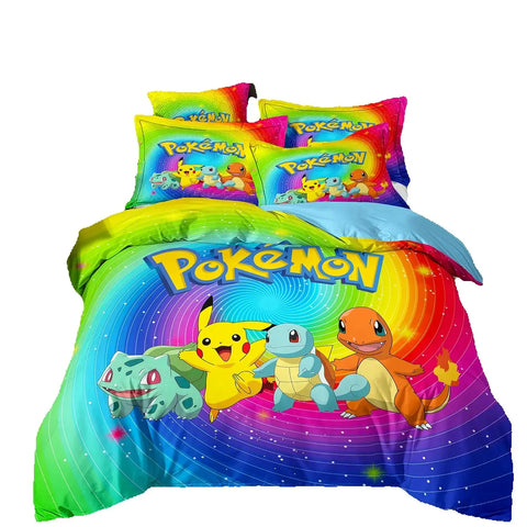 3D Printed Pikachu Bedding Set,Pokemon Duvet Cover,Anime Quilt Duvet Pillowcase for Children Girls Boys Teenagers Adults