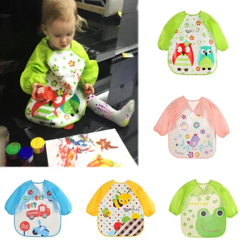 0-3 Years Baby EVA Waterproof Anti-dirty Bib Long Sleeve Strap Coat Dirt Proof Soft Feeding Bib Cute Cartoon Pattern Burp Cloths