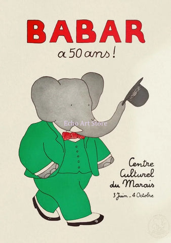 Cartoon Elephant Babar Family Car Cute Yoga Anime Poster and Prints Canvas Printing Wall Art Picture for Kids Room Nursery Decor