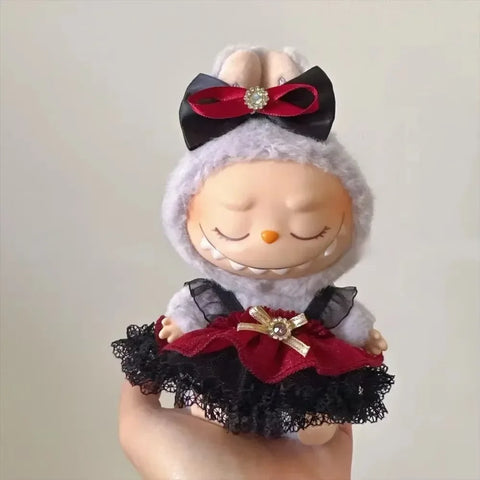 17cm Mini Plush Doll'S Clothes Outfit Accessories For Korea Kpop Labubu Idol Pink bright silk bow princess gauze skirt Clothing