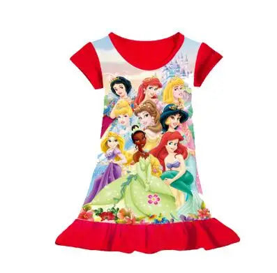 3-8Years New Summer Kids Cartoon Dress Sleepwear Mermaid Princess Belle Girls Printing Nightgowns Children Party Dresses Pajamas