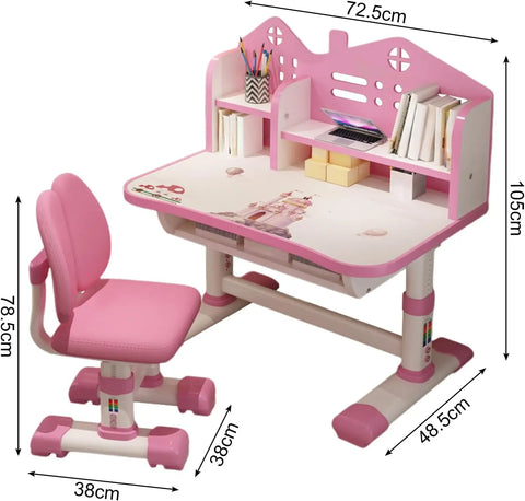 Standing Desk, Desk Chair Set, Widened Desktop Multi Separation Cartoon Pattern Desk Chair Set Kids Adjustable Height Study Tabl