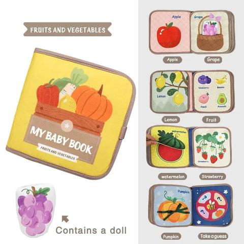 Quiet Book for Toddler Animal Cognitive Fabric Activity Busy Book Montessori Baby Book Toys Cloth Crinkle Books for Babies 6 12M