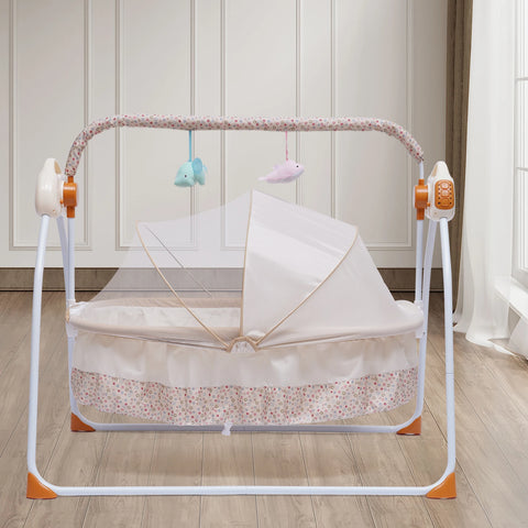 Electric Baby Crib Cradle Auto-Swing Newborn  Sleep Bed Infant with Bluetooth khaki