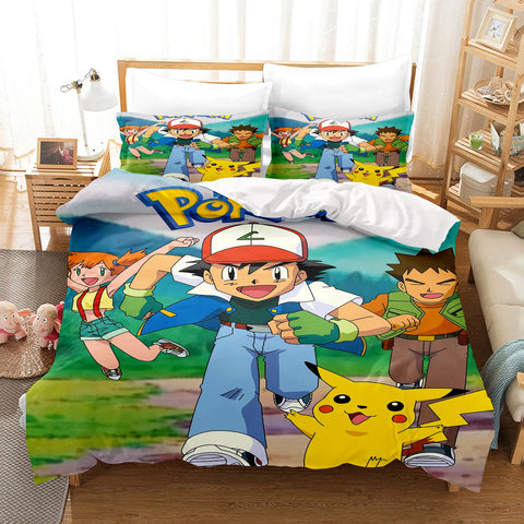 Pokémon Bedding Set  3D Children'S Bedding Set 3-Piece 1 Quilt Duvet Cover King Size Twin Covers Children Printed 100% Polyester