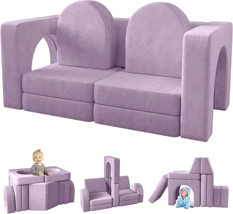 Modular Kids Play Couch for Playroom Bedroom, 10 in 1 Multifunctional Kids Sofa for Playing, Creativing, Sleeping,Indoor Toddler