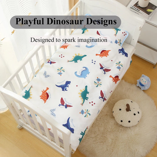Dinosaurs Printed Sleeping Bag with Removable Pillow Soft Sleeping Mat for Boys Girls Preschool Ages 3-6 Years 100% Cotton