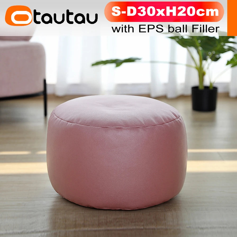 OTAUTAU Small Round Faux Leather Ottoman Stool Beanbag Pouf Footstool Stuffed Bean Bag Footrest Floor Corner Seat Puff JD004