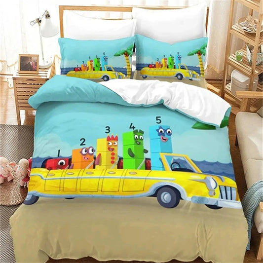 Cartoon Number-Blocks Bedding Set Duvet Cover Bed Set Quilt Cover Pillowcase Comforter King Queen Size Boys Adult