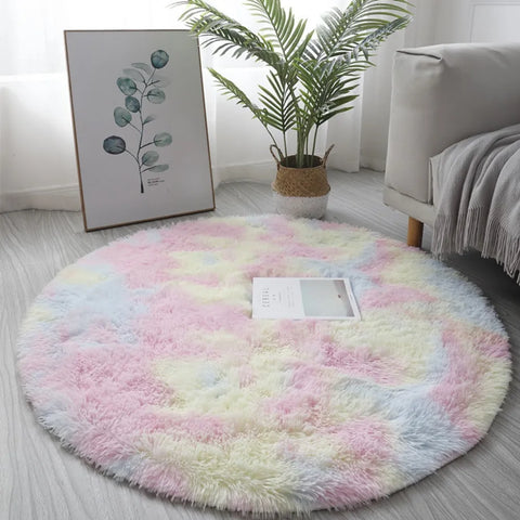 1pc 40cm/60cm Plush Round Rug Mat Fluff Carpet For Living Room Soft Home-Decor Bedroom Kid-Room Decoration Salon Thick Pile Rug