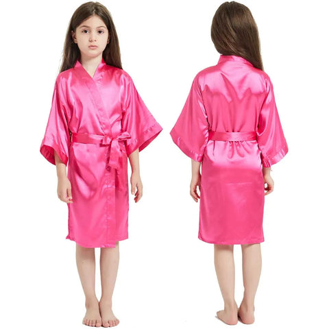 Kimono Girls Kids Bathrobe For Girls Toddle Baby Girls Silk Satin Bathrobe Pink Wedding Party Robes Spa Bathrobe Bridemaid Gowns
